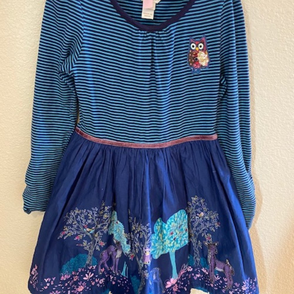 Sz 7-8 Blue Monsoon Dress w/Glitter Woodland Scene